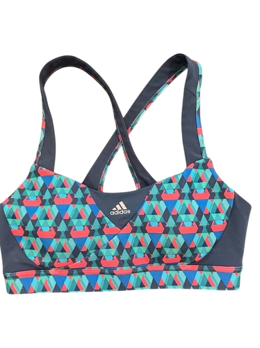 Adidas Blue and Pink Sports Bra with Geometric Design